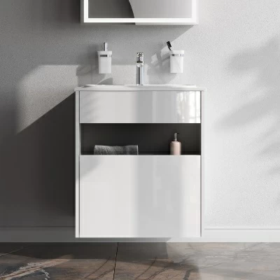 Тумба с раковиной и смесителем 60 AM.PM Func M8FFUX0601WG подвесная/напольная на ножках белый глянец