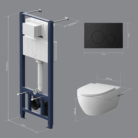 Унитаз подвесной с инсталляцией AM.PM Awe IS49038.111700 сиденьем микролифт, черной механ. клавишей-9