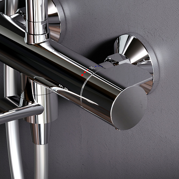 Душевая система AM.PM X-Joy F0785A500 стойка с тропическим душем, термостатом, смесителем, изливом, хром-3