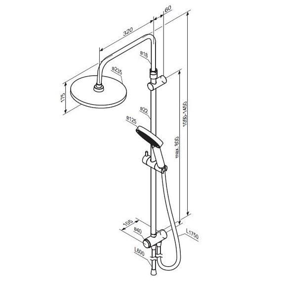 Душевая система Damixa Apollo 947000300 стойка с тропическим душем, черная матовая-6