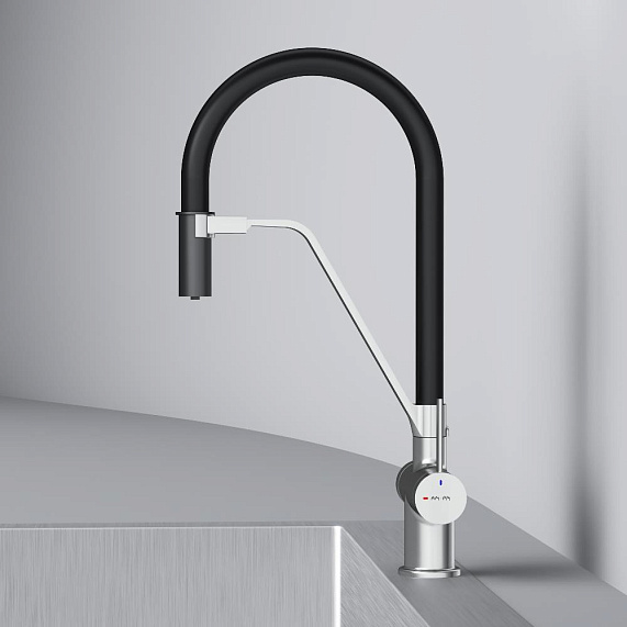 Смеситель для кухни AM.PM Func F8F07812 высокий, сатин с каналом для питьевой воды и гибким черным изливом-7