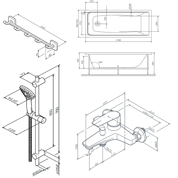 Секция ванны и душа AM.PM Gem WK90EA-4