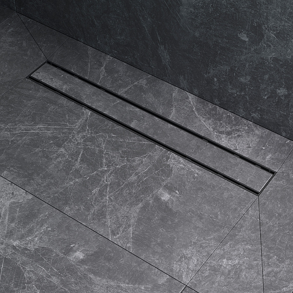 Душевой трап (лоток) 60 AM.PM PrimeFlow W02SC-U11-060-04BM комбинированный затвор с черной матовой решеткой под плитку-10