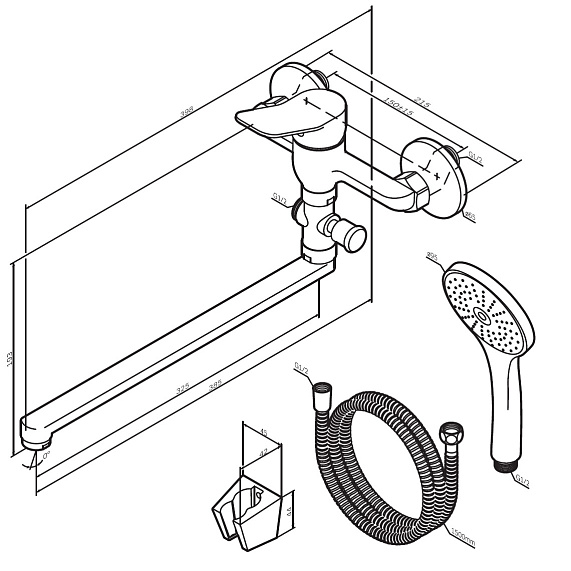 Смеситель для ванны и душа AM.PM X-Joy F85A90122 длинный излив, душевая лейка, шланг 1500, черный-9
