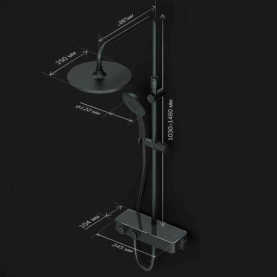 Душевая система AM.PM Inspire 2.0 F0750A422 стойка с тропическим душем, термостатом, смесителем, черная матовая-9
