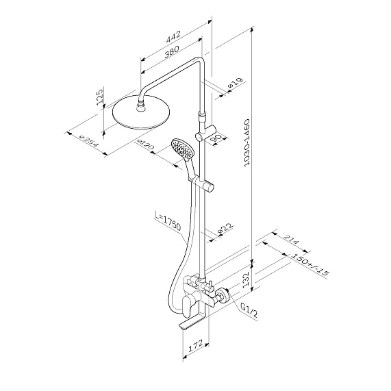 Душевая система AM.PM Like F0780964 стойка с тропическим душем, смесителем, изливом, хром-10