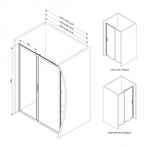 Душевая перегородка с дверью 150x195 AM.PM Gem W90G-150-1-195BT прозрачное стекло, профиль черный матовый-3