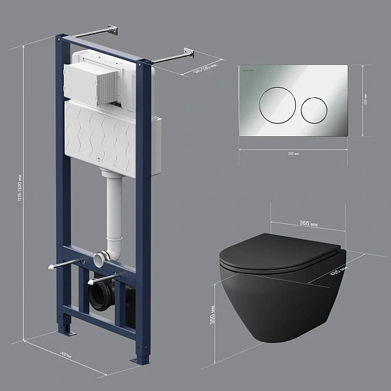 Унитаз подвесной безободковый с инсталляцией AM.PM Spirit V2.0 IS49051.701700MB сиденьем микролифт, хром пневм. клавишей-9