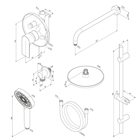Встраиваемая душевая система Damixa Apollo 947530000 хром: тропический верхний душ, ручной душ-5