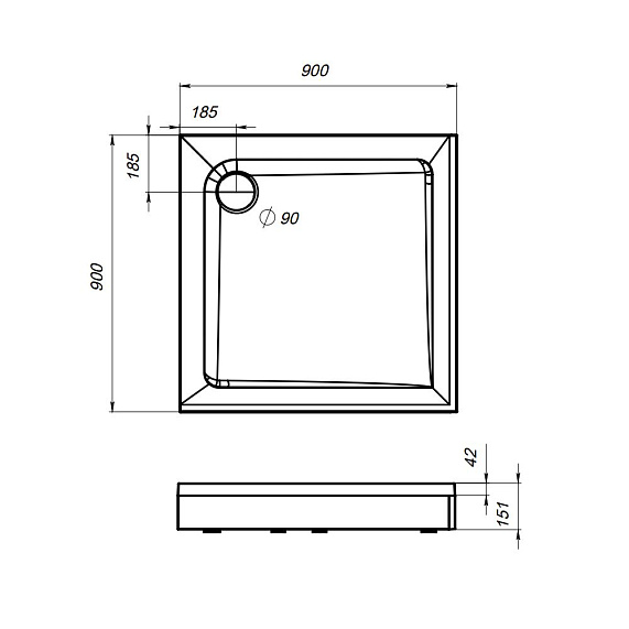 Поддон душевой 90x90 AM.PM Gem W90T-403-090W белый + сифон-3
