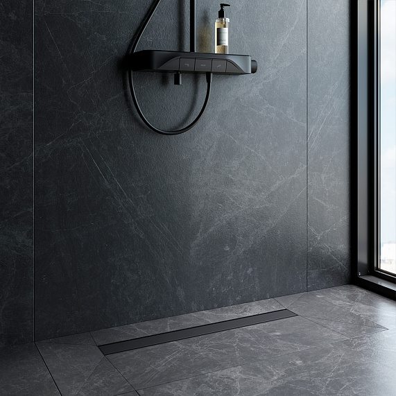 Душевой трап (лоток) 70 AM.PM PrimeFlow W02SC-U11-070-04BM комбинированный затвор с черной матовой решеткой под плитку-5