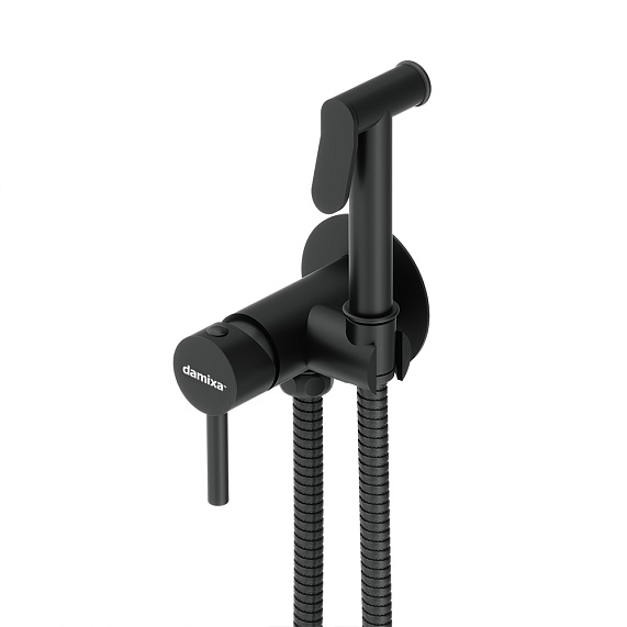 Гигиенический душ со смесителем Damixa Option 217000000 черный встраиваемый, шланг 1500, держатель-2
