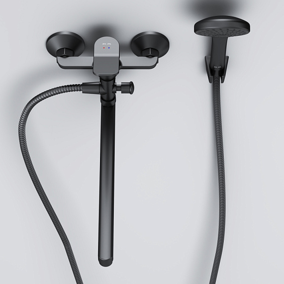 Смеситель для ванны и душа AM.PM Gem F90A90122 длинный излив, душевая лейка, шланг 1500, черный-3