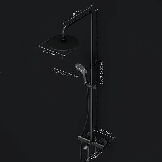 Душевая система AM.PM Like F0780522 стойка с тропическим душем, термостатом, смесителем, изливом, черная матовая-12