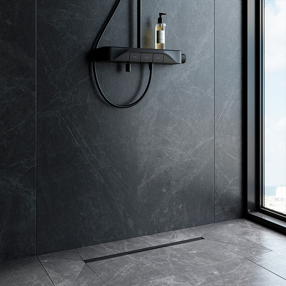 Душевой трап (лоток) 60 AM.PM MasterFlow Slim W01SC-S11-060-05BM комбинированный затвор с черной матовой решеткой-2