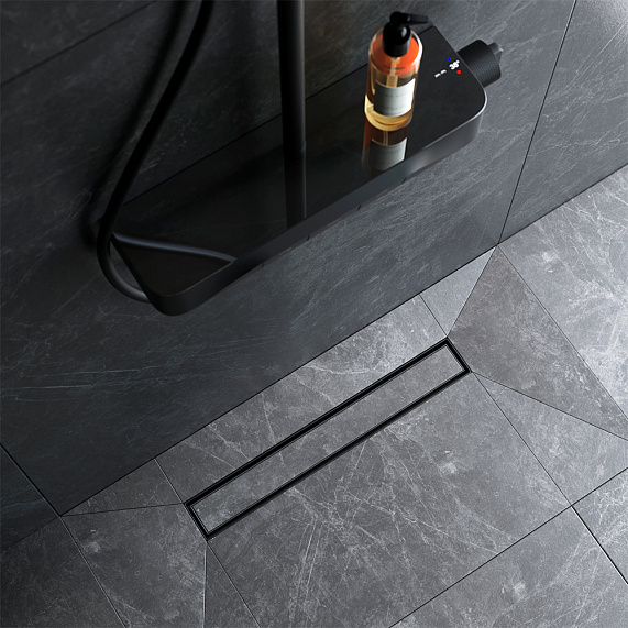 Душевой трап (лоток) 50 AM.PM MasterFlow W01SC-U11-050-04BM комбинированный затвор с черной матовой решеткой под плитку-2