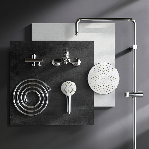 Душевая система AM.PM Gem F40890A14 стойка с тропическим душем, хром + смеситель для ванны, хром-11