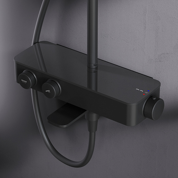 Душевая система AM.PM Inspire 2.0 F0750A522 стойка с тропическим душем, термостатом, смесителем, изливом, черная матовая-2