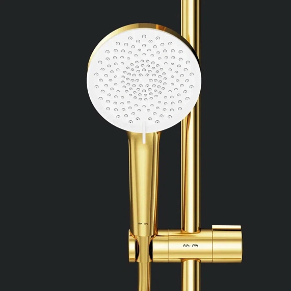 Душевая система AM.PM X-Joy F0785A499 стойка с тропическим душем, термостатом, смесителем, золото-5