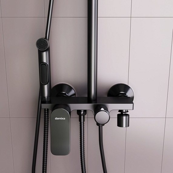 Душевая система Damixa Apollo DX220920300 стойка с тропическим душем, смесителем, черная матовая-4