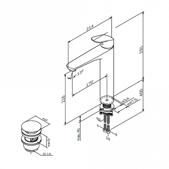 Смеситель для раковины (умывальника) AM.PM Like F8092200 высокий с донным клапаном, хром-8