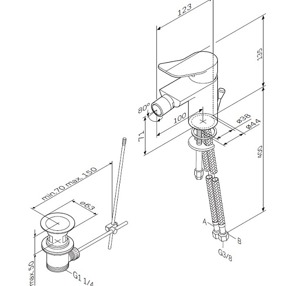 Смеситель для биде AM.PM X-Joy F85A83100 с донным клапаном, хром-5