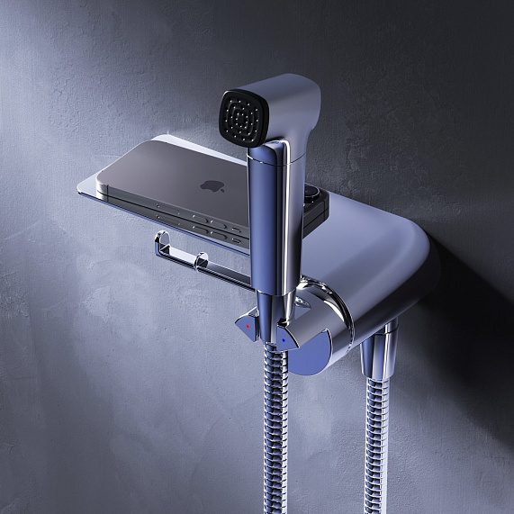 Гигиенический душ со смесителем AM.PM Func F0H8F900 хром встраиваемый, полка, шланг 1200, держатель туалетной бумаги-4