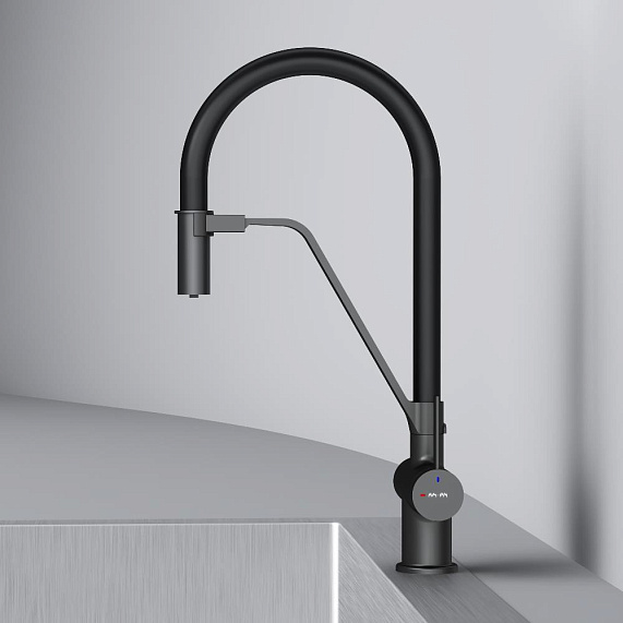 Смеситель для кухни AM.PM Func F8F07822 высокий, черный с каналом для питьевой воды и гибким черным изливом-7