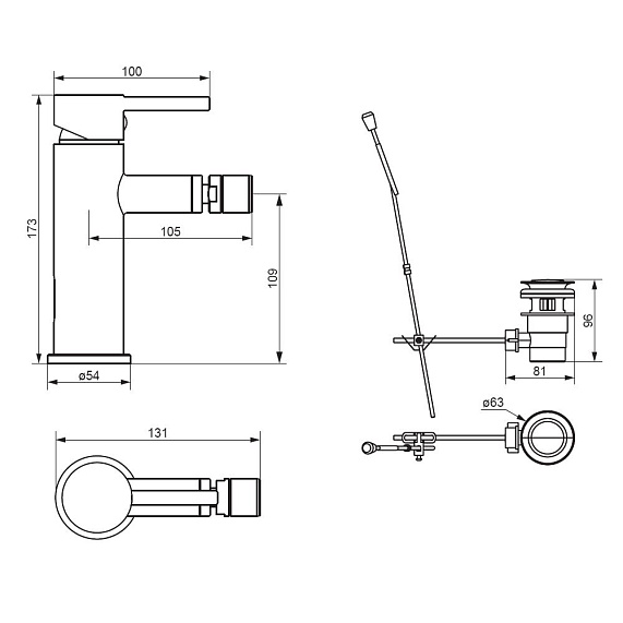 Смеситель для биде Damixa Scandinavian Pure 360240300 с донным клапаном, черный-3