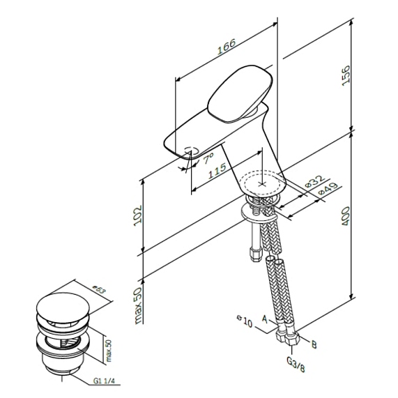 Смеситель для раковины (умывальника) AM.PM Spirit 2.0 F70A82100 с донным клапаном, хром-9