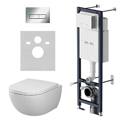 Унитаз подвесной безободковый с инсталляцией AM.PM Above IS110351.9X1900 сиденьем микролифт, механ. клавишей хром