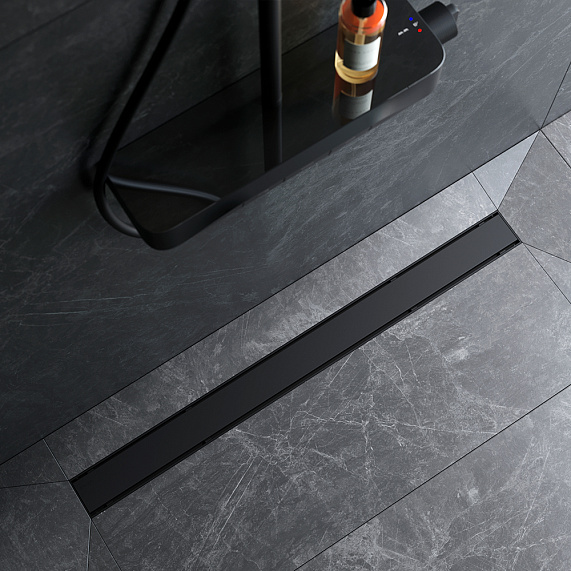 Душевой трап (лоток) 90 AM.PM PrimeFlow W02SC-U11-090-04BM комбинированный затвор с черной матовой решеткой под плитку-3