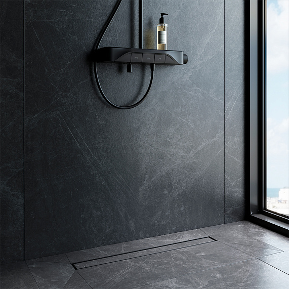 Душевой трап (лоток) 70 AM.PM MasterFlow W01SC-U11-070-04BM комбинированный затвор с черной матовой решеткой под плитку-4