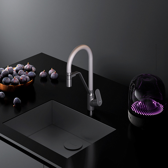 Смеситель для кухни AM.PM Like F8007825 высокий, черный, с серым гибким изливом и каналом питьевой воды-4