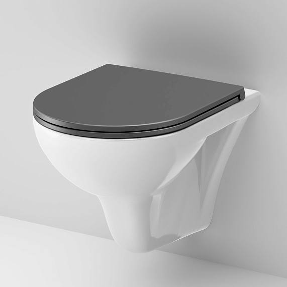 Унитаз подвесной AM.PM Gem C901700SCmb безободковый, белый, с черным сиденьем-3