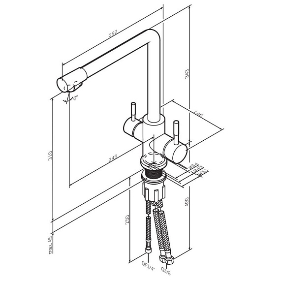 Смеситель для кухни AM.PM X-Joy S F85B05700 высокий, с каналом питьевой воды, хром-11