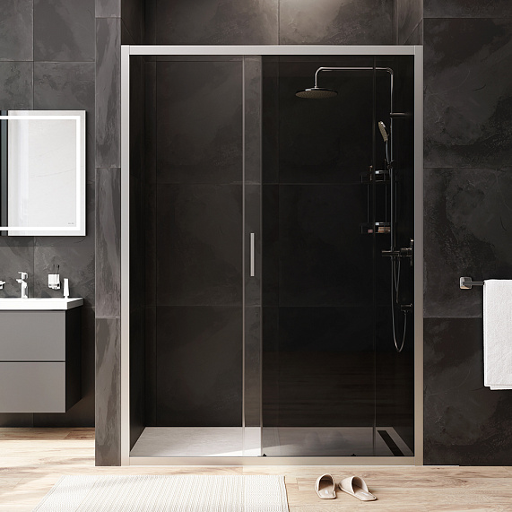 Душевая перегородка с дверью 140x195 AM.PM Gem W90G-140-1-195MG тонированное стекло, профиль серебристый-2