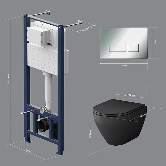 Унитаз подвесной безободковый с инсталляцией AM.PM Spirit V2.0 IS47051.701700MB сиденьем микролифт, хром пневм. клавишей-8