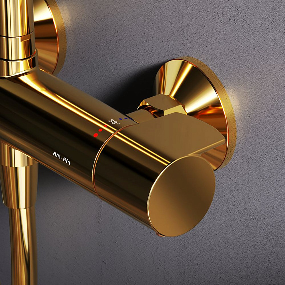 Душевая система AM.PM X-Joy F0785A499 стойка с тропическим душем, термостатом, смесителем, золото-3