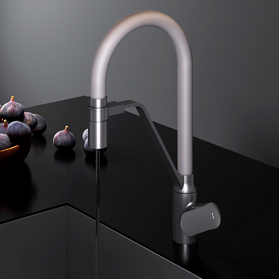 Смеситель для кухни AM.PM Like F8007825 высокий, черный, с серым гибким изливом и каналом питьевой воды-2