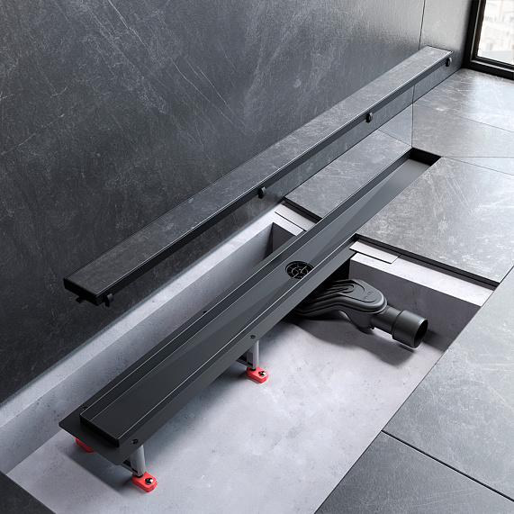 Душевой трап (лоток) 90 AM.PM MasterFlow W01SC-U11-090-04BM комбинированный затвор с черной матовой решеткой под плитку-14