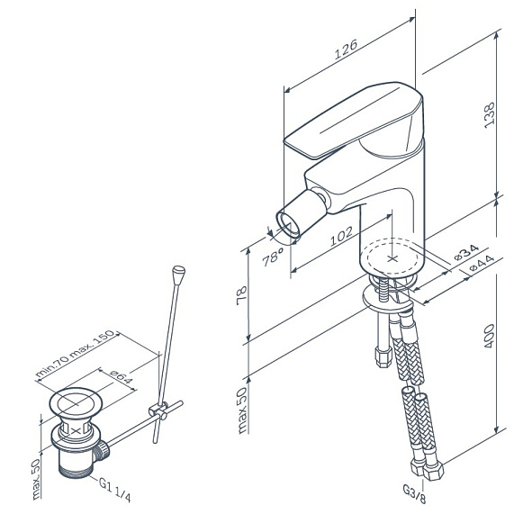 Смеситель для биде AM.PM Gem F90A83100 с донным клапаном, хром-4