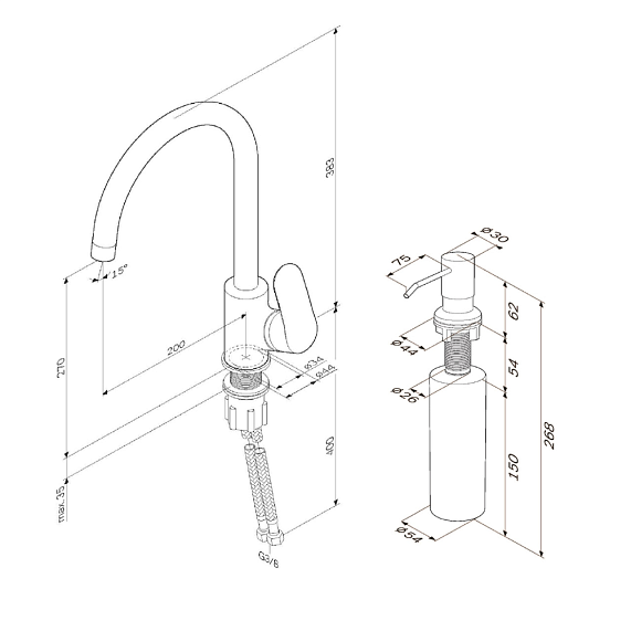 Смеситель для кухни AM.PM Like F8007D11 высокий, сатин + дозатор для моющего средства-9
