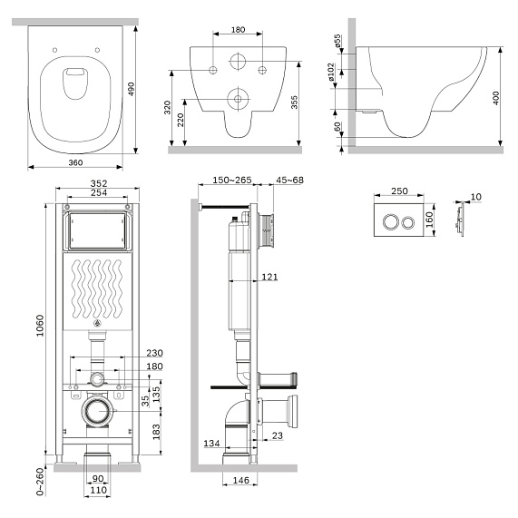 Унитаз подвесной безободковый с инсталляцией AM.PM Above IS110101.9X1900 сиденьем микролифт, белой механ. клавишей -1