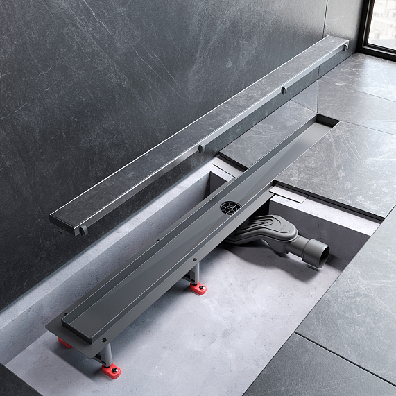 Душевой трап (лоток) 90 AM.PM MasterFlow W01SC-U11-090-04SB комбинированный затвор со стальной матовой решеткой под плитку-15