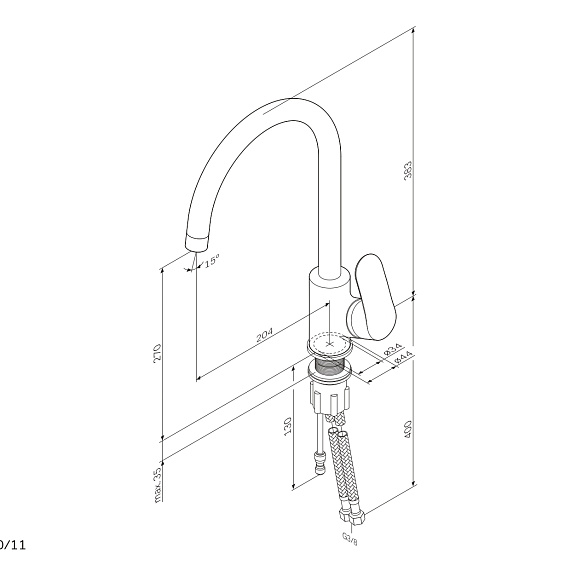 Смеситель для кухни AM.PM Like F8007T11 высокий с каналом питьевой воды, сатин + дозатор моющего средства-11